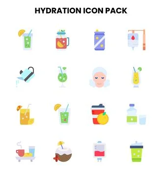 Hydration Flat Collection Icons Pack Stock Illustration