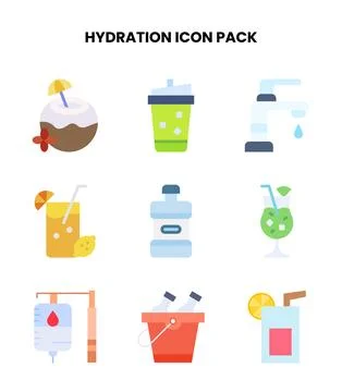 Hydration Flat Collection Icons Pack Stock Illustration