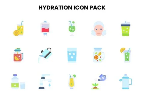 Hydration Flat Set Icons Pack Stock Illustration