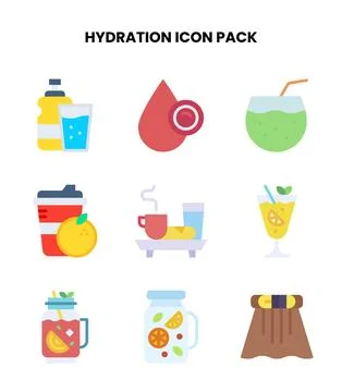 Hydration Flat Vector Icons Pack Stock Illustration