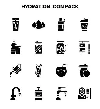Hydration Glyph Vector Icons Pack Stock Illustration
