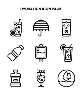 Hydration Line Bundle Icons Pack Stock Illustration