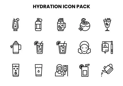 Hydration Line Set Icons Pack Stock Illustration