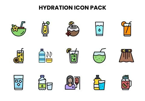 Hydration Lineal Color Bundle Icons Pack Stock Illustration