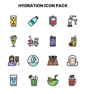 Hydration Lineal Color Bundle Icons Pack Stock Illustration