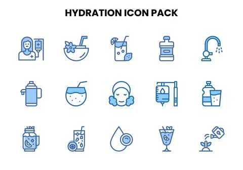 Hydration Two Colour Collection Icons Pack Stock Illustration