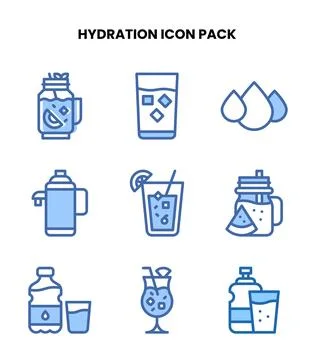 Hydration Two Colour Set Icons Pack Stock Illustration