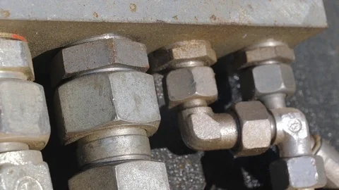 Hydraulic Cable Connection. Close up Stock Footage