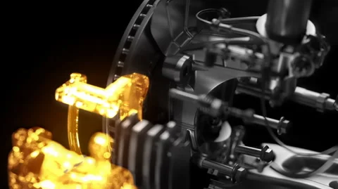 Hydraulic caliper: complex brake construction in detail. Stock Footage 327919520