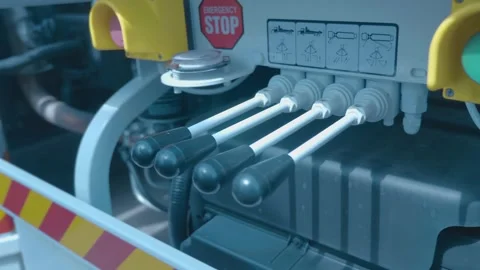 Hydraulic control levers for operating equipment mounted on a truck Stock Footage 333418156