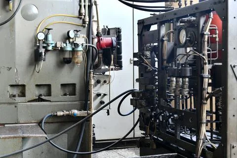 Hydraulic control system of cnc machine tool. Stock Photos