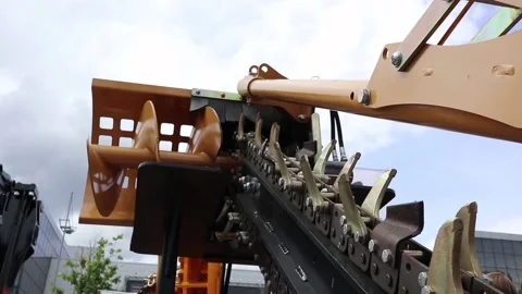 Hydraulic control system of excavator boom in operation on construction site Stock Footage 149806009