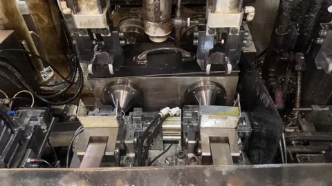 Hydraulic Cylinder Clamping Metal Workpiece Before Drilling Stock Footage 337535341