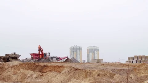 Hydraulic Excavator working in the construction site. Stock Footage 74788922