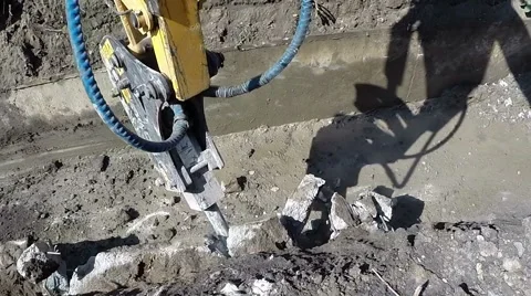 Hydraulic Hammer Excavator Stock Footage 48466593