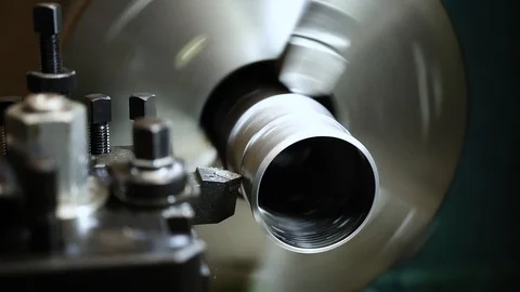 Hydraulic lathe at work Stock Footage 125776363