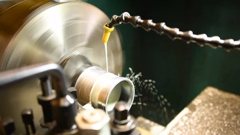 Hydraulic lathe at work Stock Footage 125780435