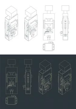 Hydraulic press blueprints Stock Illustration