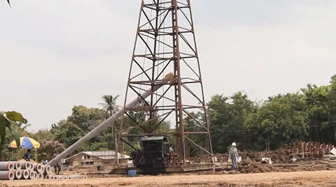 Hydraulic ram pile Stock Footage 23722679