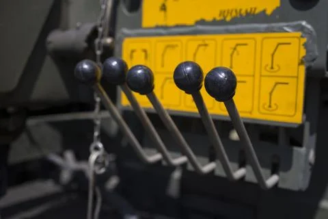 Hydraulic system control levers on tractor Stock Photos