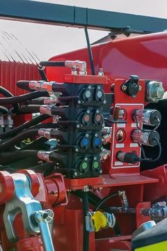 The hydraulic system of a mechanized machine. Diagnostics of hydraulic system Stock Photos