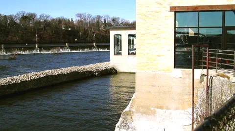 Hydro Dam Fox River Locks Mill - Pan Stock Footage 37851692
