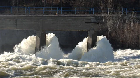 Hydro Dam Fox River Two Pillar - MCU Stock Footage 37848266