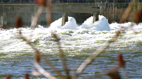 Hydro Dam Fox River Two Pillar - WS 스톡 동영상 37849390