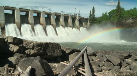 Hydro Electric Power Dam with rainbow Stock Footage