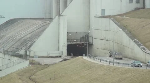 Hydro electro power station on river and road under the river Stock Footage 10860905