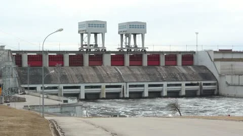 Hydro electro station on river Stock Footage 10860824
