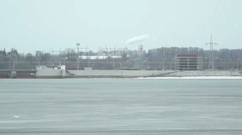 Hydro electro station on river Stock Footage 10860848