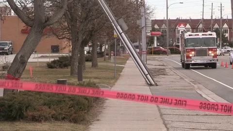 Hydro pole and power lines swaying in severe wind storm Stock Footage 73280513