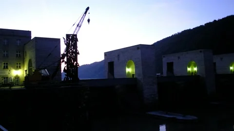 Hydro power plant jochenstein between austria and germany Stock Footage 139211197