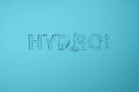 HYDRO text formed from water droplets on blue background Stock Illustration