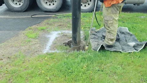 Hydro Vac Excavation Exposing Marked Ground for Directional Drilling Setup Stock Footage 345096899