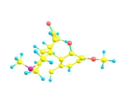 Hydrocodone molecule isolated on white Stock Illustration
