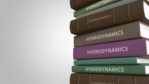 HYDRODYNAMICS title on the stack of books, conceptual 3D rendering Stock Illustration