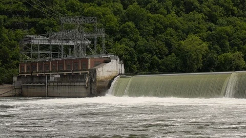 Hydroelectric dam flowing water Stock Footage 107851916