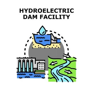 Hydroelectric dam generating clean energy production concept Stock Illustration