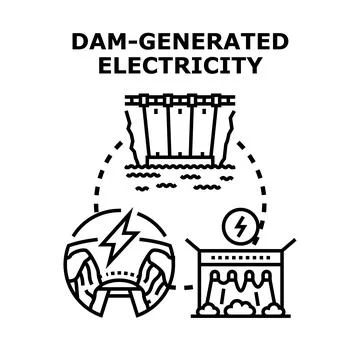 Hydroelectric dam generating clean renewable electricity concept Stock Illustration
