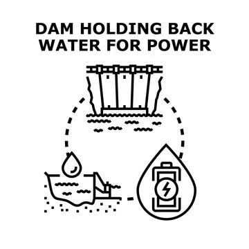Hydroelectric dam generating clean renewable electricity power Stock Illustration