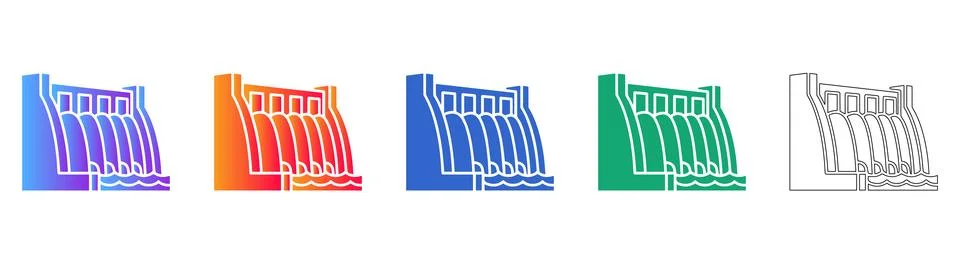 Hydroelectric Dam Icon Set in Multiple Styles Stock Illustration