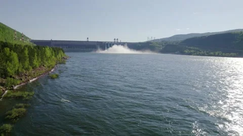 Hydroelectric dam on the river Stock Footage 155471377