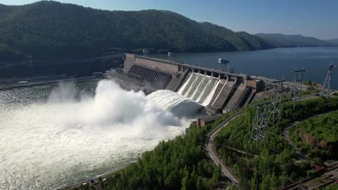 Hydroelectric dam on the river Stock Footage