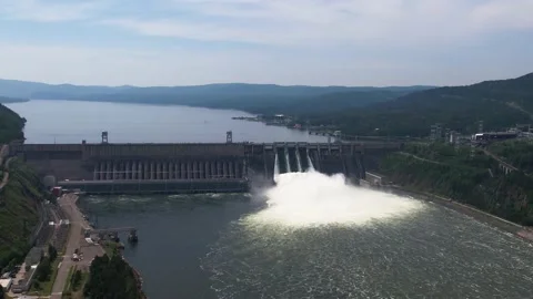 Hydroelectric dam on the river Stock Footage 155910917