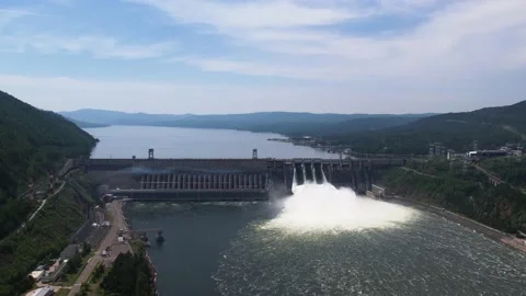 Hydroelectric dam on the river  Stock Footage 155935495
