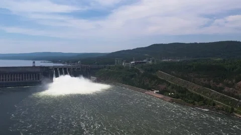 Hydroelectric dam on the river  Stock Footage 155935599