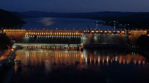 Hydroelectric dam on the river Stock Footage 201063477