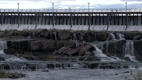Hydroelectric Dam with Waterfalls Stock Footage 201571410